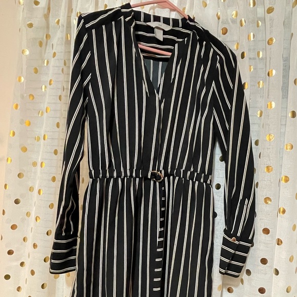 Black white and tan pinstripe midi dress! - Picture 1 of 3